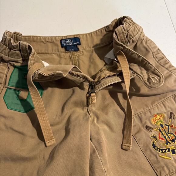Polo Ralph Lauren Boys Size 10 Khaki Shorts Polo Crest Green Number 5 Preppy - Picture 5 of 11